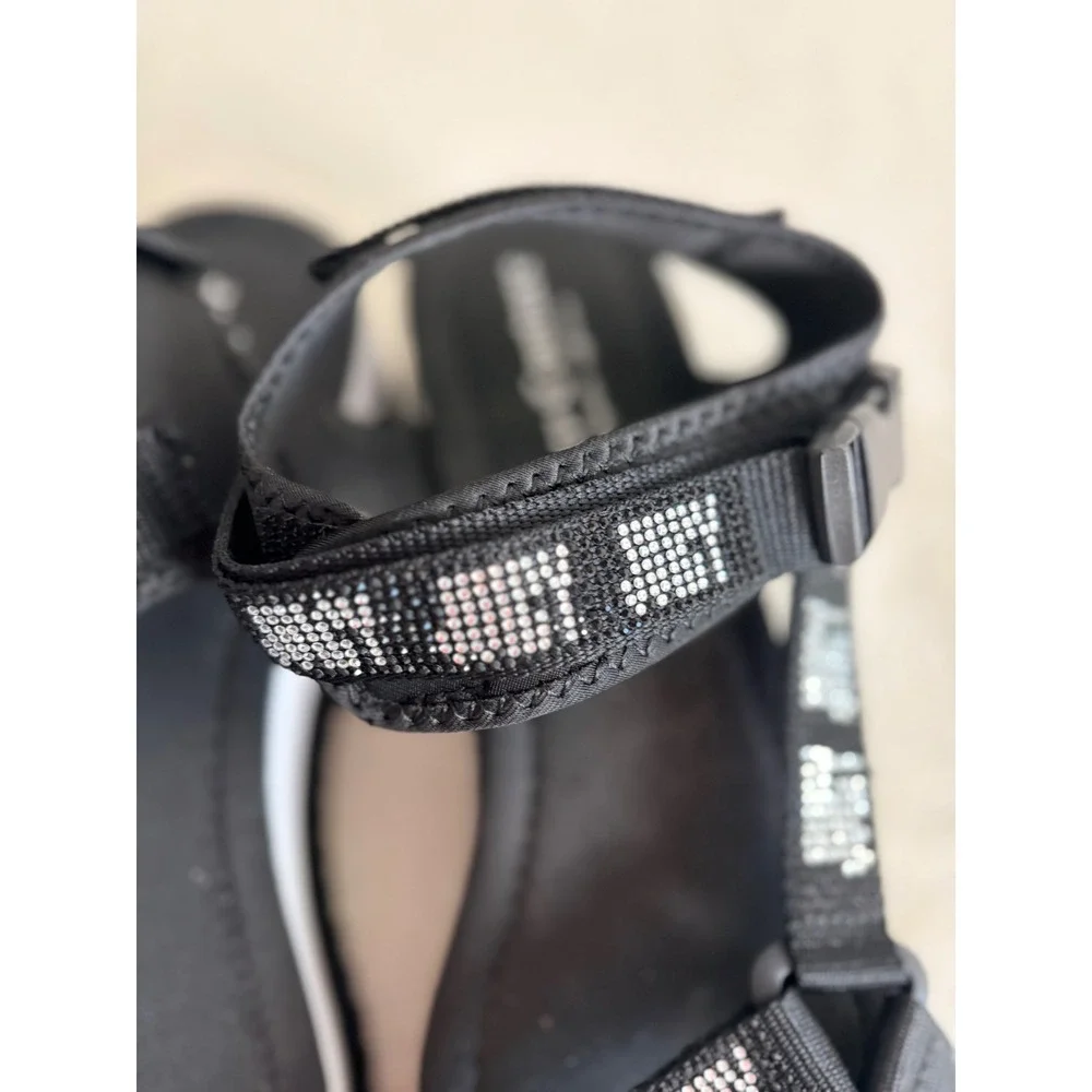 Juicy Couture Black Rhinestone Logo Platform Sporty Sandals Women's‎ Size 10
